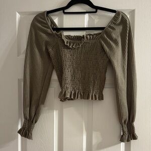 Altar'd State Olive Ruffle Smocked Blouse